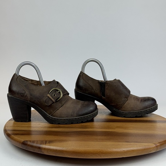 Womens BOC Born Concept Brown Leather Comfort Buckle Block Heel Boots‎ Size 7 M - Picture 1 of 8